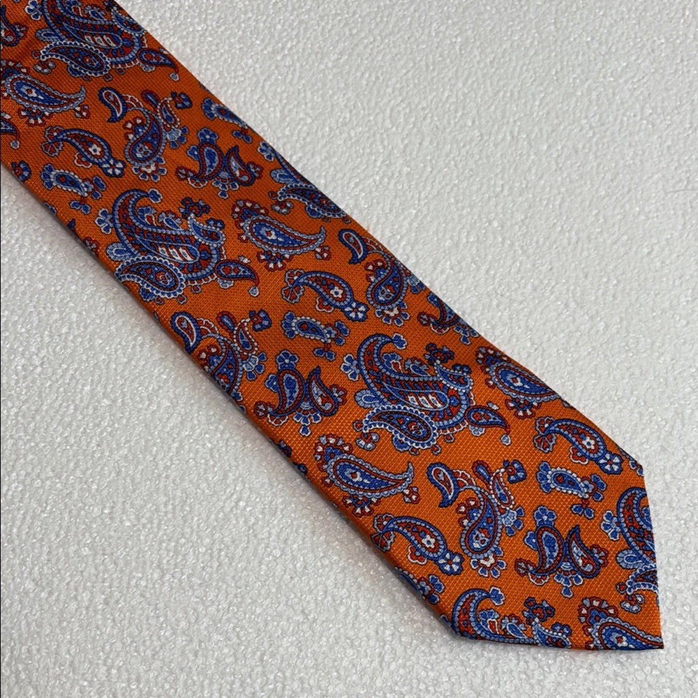Croft & Barrow Orange and Blue Paisley Silk Tie tall 60 x 3
